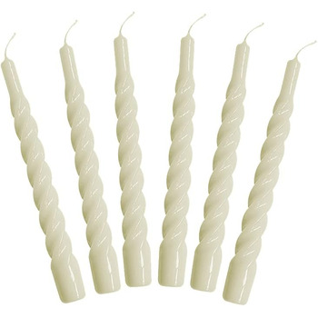 Свічки з крученою конусністю, зроблені в Італії, доступні 25 кольорів, лаковані настільні свічки, спіральні свічки з тривалим часом горіння 5 годин, декоративні свічки, 6 шт. , 2,2 x 21 см (кремові)