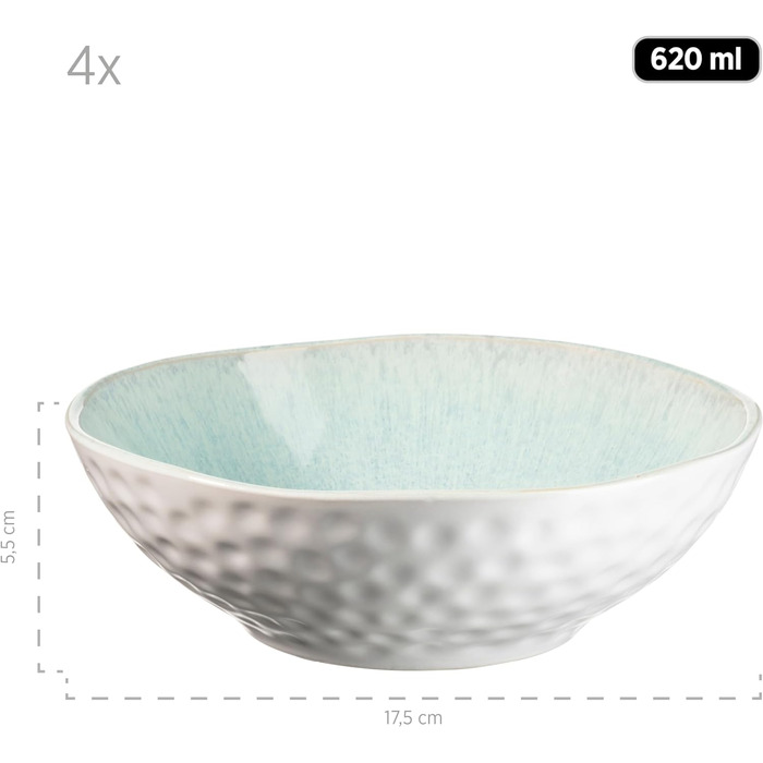 Холодне серце, керамічний набір посуду на 4 персони, комбінований сервіз з 16 предметів з органічними формами, кольоровий сервіз, керамограніт (бірюзово-зелений)