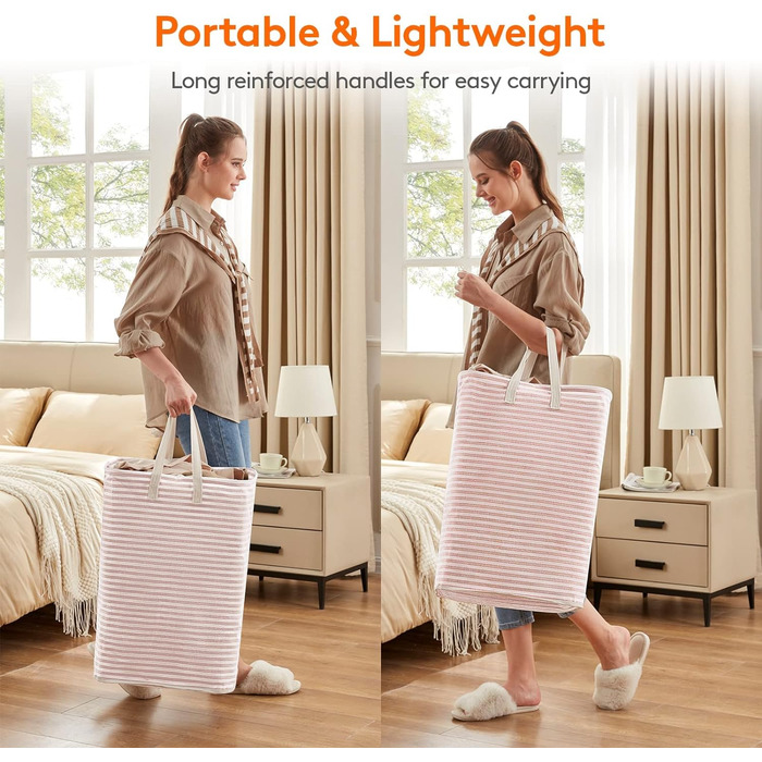 Великий органайзер для кошика для білизни Lifewit з подовженою ручкою, складний збірник білизни Кошик для зберігання білизни, портативний сортувальник білизни для білизни, одягу, ковдр, подушок, кошиків для білизни, (75 л, рожевий)