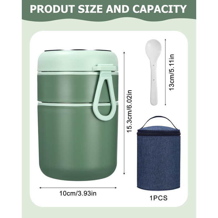 Стаканчик для пластівців 710 мл із складаною ложкою, зелений Nuxory