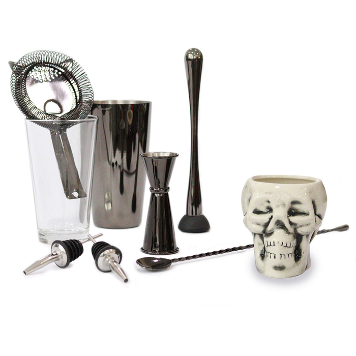 Набір бармена, 8 предметів, чорний метал, GenWare + ПОДАРУНОК келих TIKI
