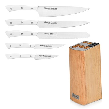 Набір ножів Fissman 6 предметів ULM у дерев`яній підставці з вбудованим точилом (2743)