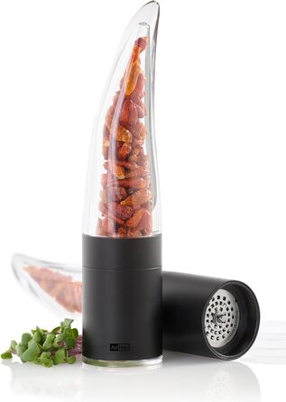 С начинкой из перца чили Резак чили с оригинальным режущим блоком Резак для специй в элегантной подарочной упаковке Матовая нержавеющая сталь (чили мельница черная)