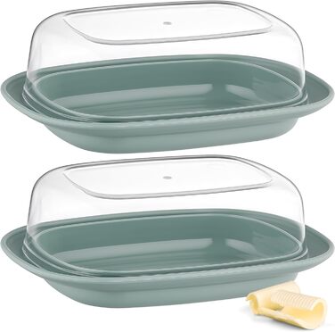 Маслянка з пластиковою кришкою, Маслянка з кришкою, Маслянка Можна мити в посудомийній машині, Коробка для масла, Контейнер для масла, Маслянка, Банка для масла, Маслянка - Синя x2 (Зелена x2)