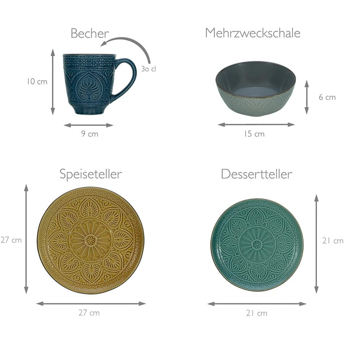 Набір посуду на 4 персони, 16 предметів, різнокольоровий Samarkand Creatable