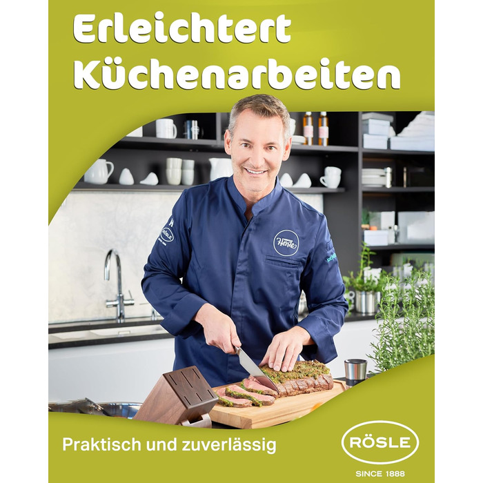 Блок ножів RSLE Basic Line - Високоякісний 6-предметний бамбуковий блок ножів з 5 кухонними ножами, набором гострих ножів зі спеціальної сталі та ергономічними ручками. Базовий 6-предметний блок ножів (7-предметний блок ножів Passion)