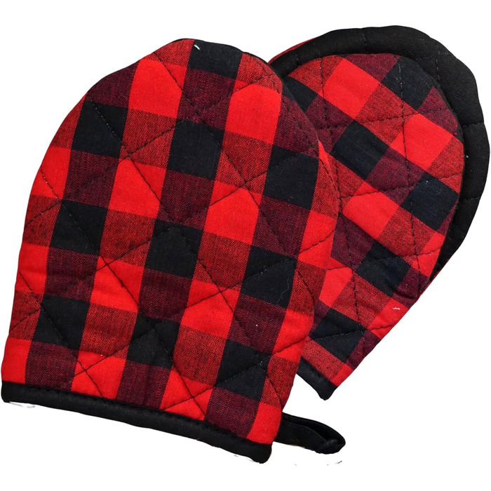 Набір з 2 рукавичок для духовки 14 х 17 см, червоно-чорні в клітинку AMRAMI