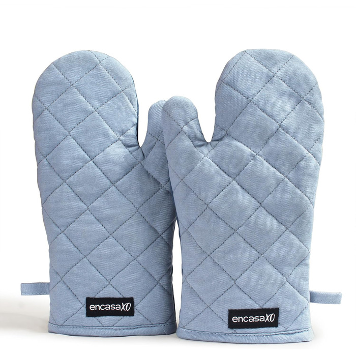 Рукавички для мікрохвильової печі Encasa Homes Extra Long (2 шт.) для кухні - Силіконові сріблясті термостійкі - Захищають руки від гарячого обладнання - (17x29 см, сірий та кобальтово-синій)