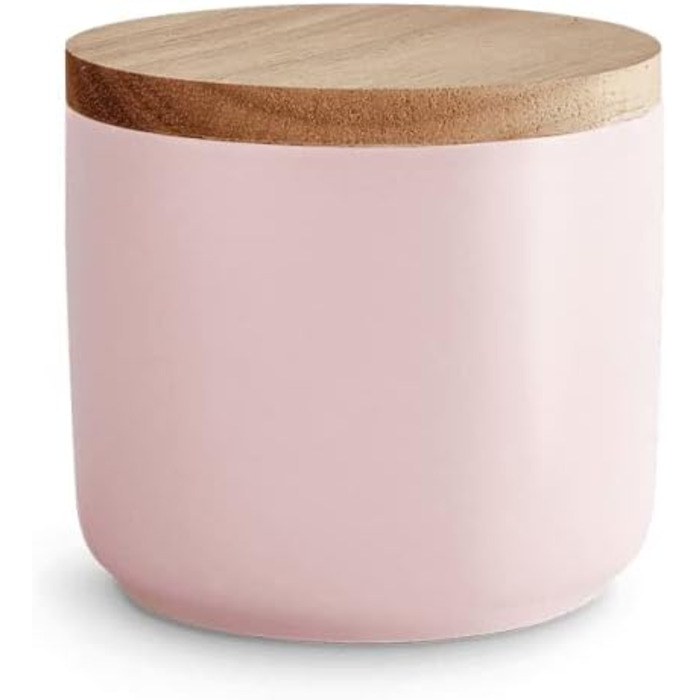 Керамічні банки для зберігання SPRINGLANE 2 шт. Набір з дерев'яною кришкою Sweet Scandi, гумова дерев'яна кришка, коробки для зберігання, коробки для зберігання продуктів ( рожевий 10x9 см)
