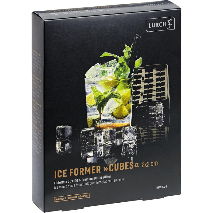 Силіконова льодогенератор Lurch ICE FORMER преміум-класу з кришкою на 20 кубиків льоду розміром 3 см, чорний, кубик 3 см (куб 2 см)