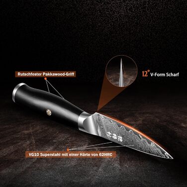 Японський кухарський ніж 67 Layers Damascus Steel Blade VG10 Steel Kuhon Knife with Pakkawood Handle, 20cm Pro