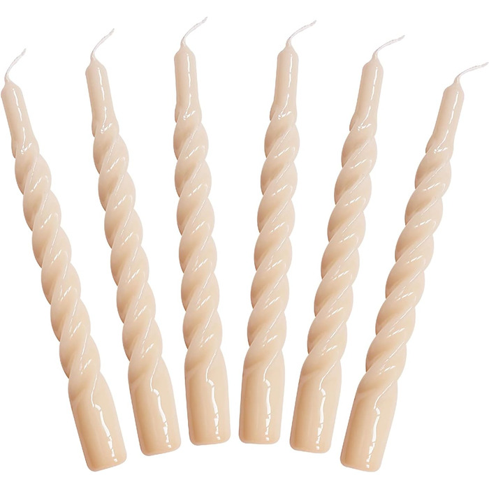 Свічки з крученою конусністю, зроблені в Італії, доступні 25 кольорів, лаковані настільні свічки, спіральні свічки з тривалим часом горіння 5 годин, декоративні свічки, 6 шт. , 2,2 x 21 см (нюдові)