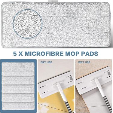 Швабра та відро з 5 миючимися мікрофібровими накладками 140 см Masthome