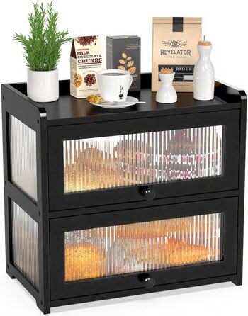 Дворівнева бамбукова хлібниця 41 x 25 x 40 см, чорна BAMBANG