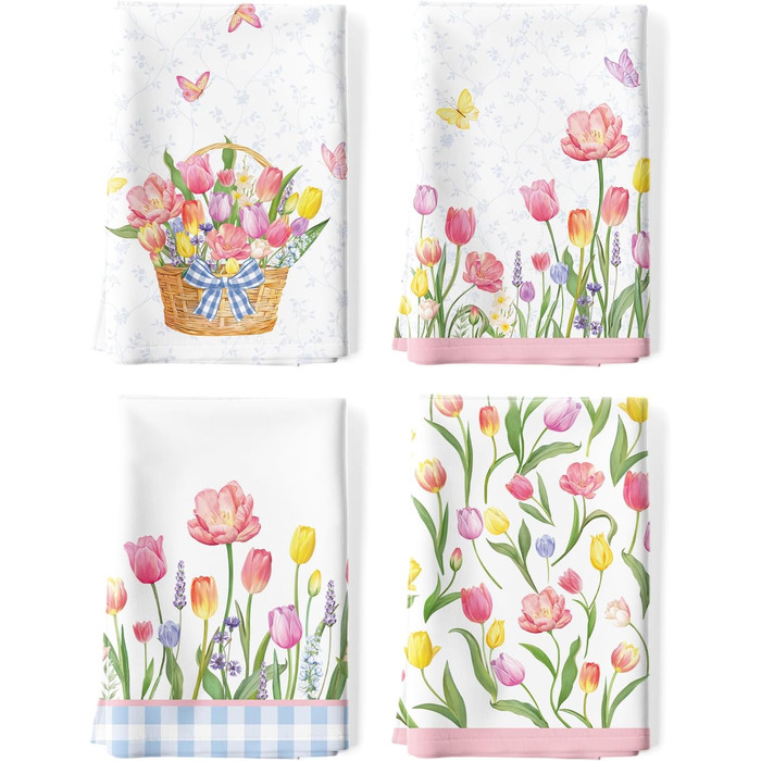Кухонні рушники, бавовна, 4 упаковки, кухонні рушники, 100 бавовна. Осінній набір кухонних рушників. Універсальні високоякісні кухонні рушники для сушіння, 50 x 70 см (Pink Flower 02)
