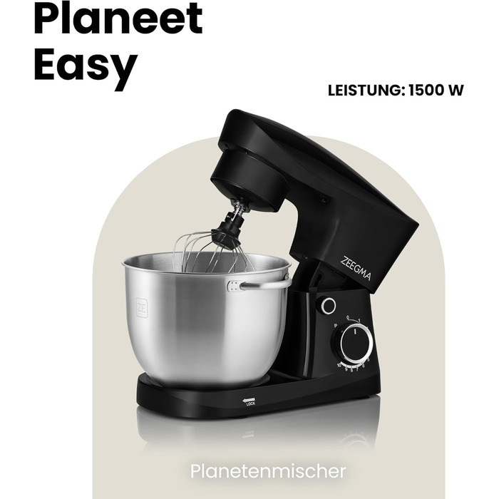 Кухонний комбайн-міксер 1500 Вт 5,2 л чорний Planeet Easy Zeegma