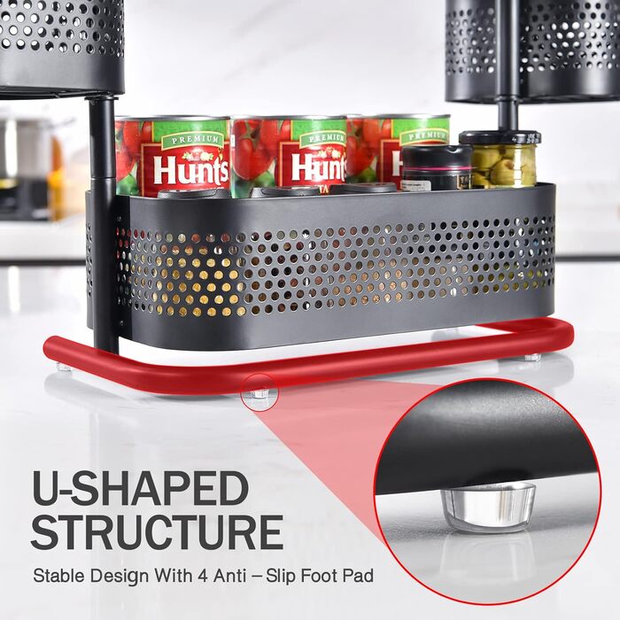 Стойка для специй APEXCHASER, 3-уровневый вращающийся держатель для специй, вращающийся на 360 хранилище для специй, металлический кухонный органайзер для бутылки приправы, банки для специй 35 * 19 * 37,5 см черный высокий черный