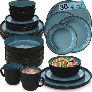 Кам&39яні миски для пасти 6 предметів, набір мисок для пасти на 6 осіб, набір мисок можна мити в посудомийній машині та мікрохвильовій печі, велика багатофункціональна миска темно-сірого кольору 750 мл VALUE COLLECTION (Vigo, комбінований набір 30 предмет