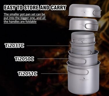 Безмежна подорож Титанова каструля Набір для приготування їжі зі складною ручкою Відкритий кемпінг Пікнік Туристичний кухоль Тарілка Посуд Кухонний набір (Ti2051CC)