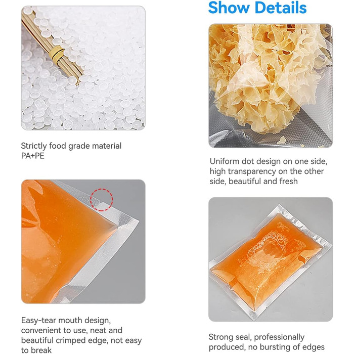 Вакуумні пакети 200 пакетів 10 x 15/15 x 20/20 x 25/20 x 30 см Taipintee