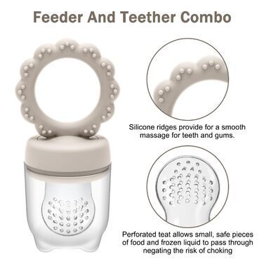 Соска CLDY Baby Fruit для немовлят, контейнер для зберігання дитячого харчування та 3 силіконові соски 3 розмірів для малюків від 3 місяців, дитяче морозиво для прорізування зубів, без BPA (1 набір зелених) (молочно-білий соняшник курча)