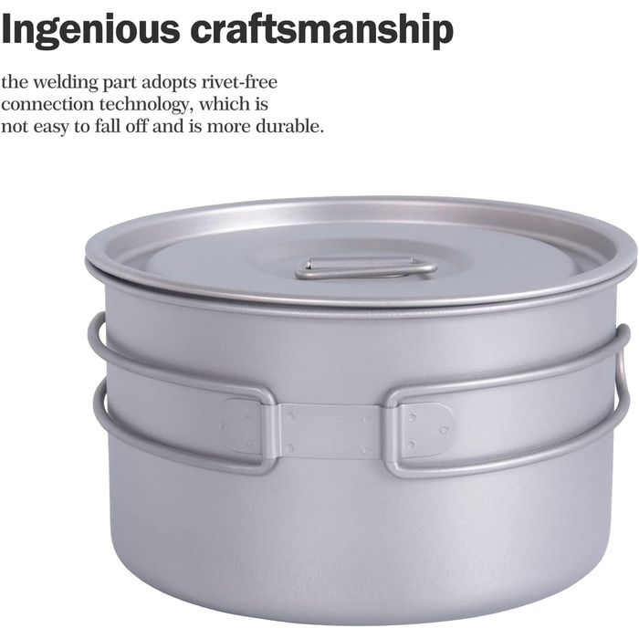 Титановая кастрюля со складной ручкой для кемпинга 2,4 л iBasingo