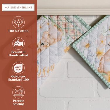 Рукавички для духовки Maison d&39 Hermine, Прихватки для каструль, 100 бавовна, термостійкі кухонні рукавички, рукавички для духовки (19 x 33 см) та прихватки для каструль (20 x 20 см) для приготування їжі, Morzine - Рукавички для духовки (19 x 33 см) та 