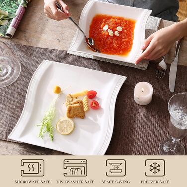 Серія Flora, 30 шт. Мармуровий порцеляновий набір посуду комбінований столовий сервіз з 6 кавовими чашками, 6 блюдцями, 6 десертними тарілками, 6 суповими тарілками та 6 плоскими тарілками (білі, 24 шт. комбінованого обслуговування)