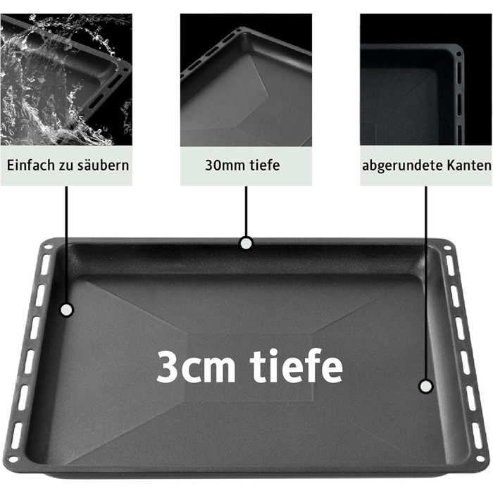 См, набір форм для випікання та решіток, глибока емальована сковорідка 3 см та хромована решітка для духовки та плити, стійка до подряпин та корозії, чорна (антипригарне покриття 455 x 30 мм), 45,5 x 36