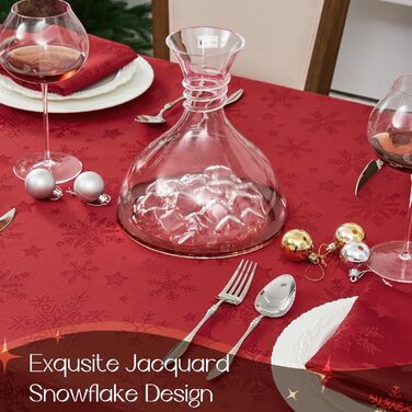 Велика різдвяна скатертина Romanstile, яку можна прати та вона водовідштовхувальна, жакардові зірки та сніжинки, квадратна скатертина XXL для зими, різдвяної прикраси, вечірки, Різдва (140 x 180 см, червона)