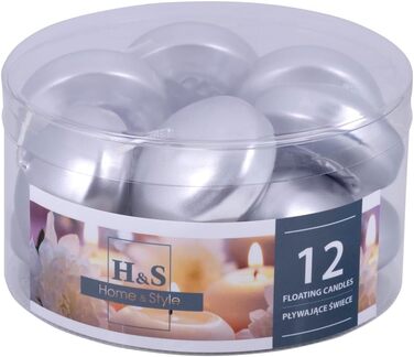 Набір плаваючих свічок/ / 12 шт. / 2,8 x Ø 4,8 см / 4 години горіння / Плаваючі воскові свічки без парфумів / Плаваючі теплі чайні свічки / для вечері, весілля, басейну 12 шт. (класичні, 2,8 x Ø 4,8 см, сріблясті)