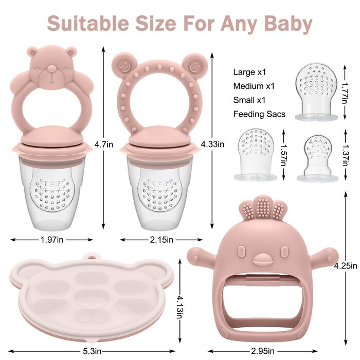 Контейнер для зберігання дитячого харчування, фруктова пустушка, силіконовий дозатор для фруктової їжі, дитяче грудне молоко, прорізування зубів, морозиво, без BPA, підходить для безпечного самостійного годування 3-місячних дітей (Pink04)
