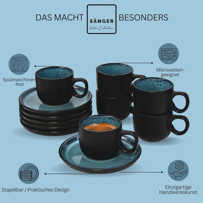 Кам&39яні миски для пасти 6 предметів, набір мисок для пасти на 6 осіб, набір мисок, придатний для миття в посудомийній машині та мікрохвильовій печі, велика багатофункціональна миска темно-сірого кольору 750 мл КОЛЕКЦІЯ VALUE (Vigo, чашки для еспресо 12 