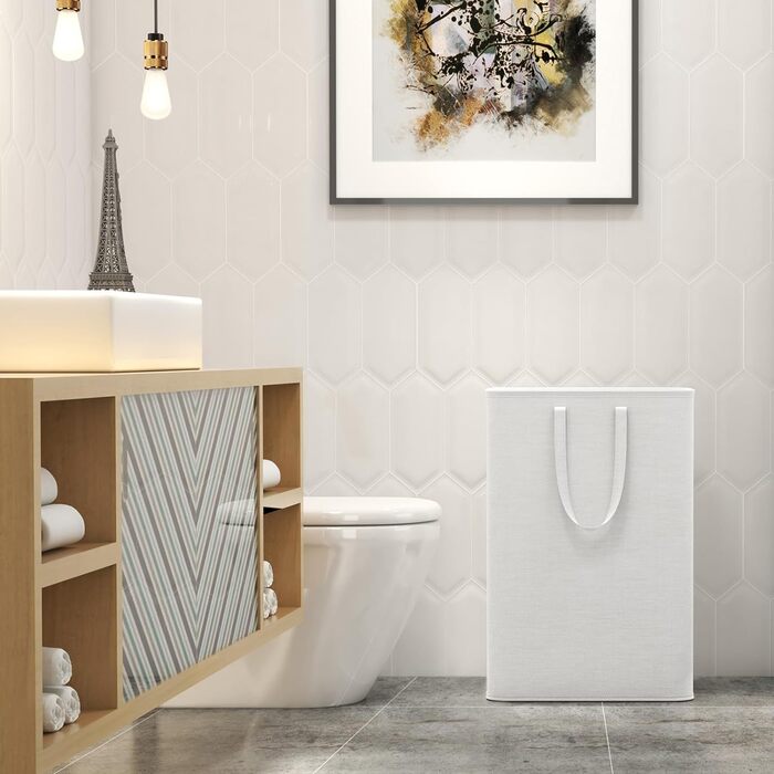 Кошик для білизни Lifewit з 2 предметів 80 л Мішок для білизни, Ящик для білизни Контейнер для білизни Збірник білизни Комод для білизни Кошики для білизни для квартири, гуртожитку, каравану Пральня, білий 2 x 80 л