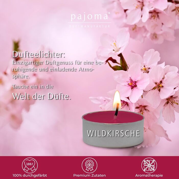 Ароматичні чайні свічки Pajoma 90, 3x30 шт. , ароматичні свічки, багато ароматів на вибір, висота 1,5 см, Ø 3,5 см (дика вишня, 30)