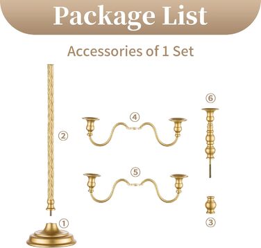 Золотий свічник-підсвічник для конічних свічок - вінтажний металевий свічник-підставка для свічок для весільного столу, прикраса вітальні, обіднього столу, журнального столика, бічного столика, різдвяного столика (1, золотий-71 см), 88