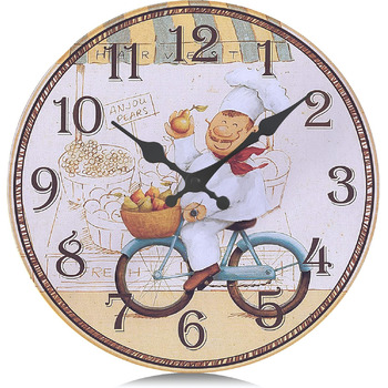 Настінний кухонний годинник Lafocuse 30 см, дерев&39яний, безшумний, вінтажний кухонний годинник жовтого кольору, без цокання, антикварний ностальгічний сільський ретро-прикраса для їдальні, ресторану, вітальні