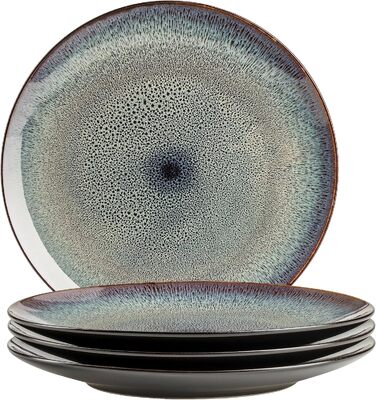 Керамічний набір посуду на 4 персони із зелено-коричневою реактивною глазур'ю, комбінований сервіз із 20 предметів у сучасних стриманих формах купе, керамограніт (обідня тарілка), 934100 Series Teona