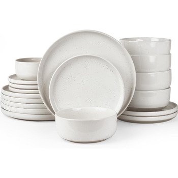 Набір посуду Richmount Nebula для 6 осіб, набір тарілок та мисок із 18 предметів, набір посуду з крапчастої кераміки, можна використовувати в мікрохвильовій печі та посудомийній машині, сервірування Nebula для 6 осіб (білий, сервірування Milkyway для 6 ос