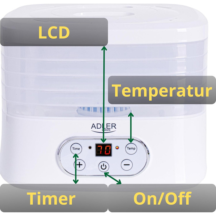 Дегідратор на 5 полиць 550 Вт, білий ADLER