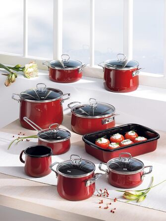 Чайник-флейта Plus, CLASSIC - КОЛІР ЧЕРВОНИЙ, діаметр 18 см, висота 21,7 см, ємність 2 літри, емальована, емальована 3 рази, червоний/чорний, індукційний 21,7 см Червоний, 0543-020