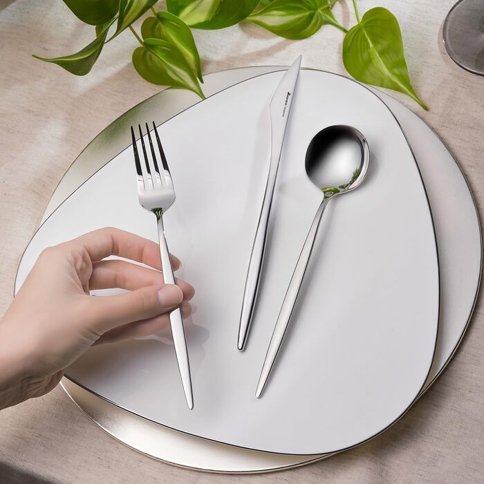 Новий набір столових приборів Karaca Porto Elegance з 60 предметів на 12 осіб, столові ложки, столові виделки, преміальна якість, здорові та гігієнічні, сучасний дизайн, тест набору столових приборів з нержавіючої сталі