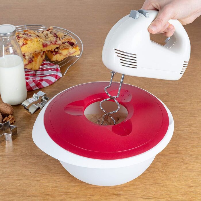 Миска для випічки Westmark 3,5 л - з носиком - кришка з двох частин - миска для змішування без бісфенолу А, нековзна та придатна для миття в посудомийній машині (червона/біла) (біла/червона, набір зі скребком)