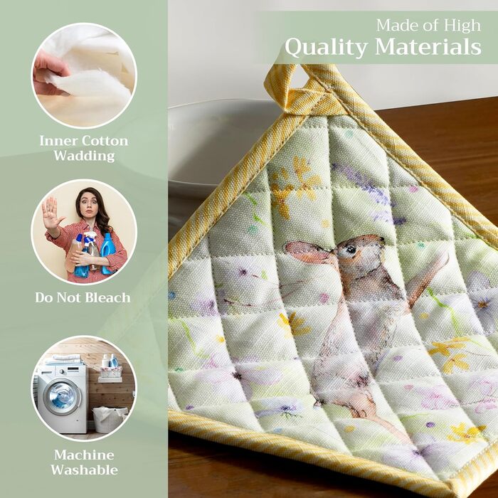 Рукавички для духовки Maison d&39 Hermine, підставки для каструль, 100 бавовна, термостійкі кухонні рукавички, рукавички для духовки (19 см x 33 см) та підставки для каструль (20 см x 20 см) для приготування їжі, Morzine - рукавички для духовки на День по