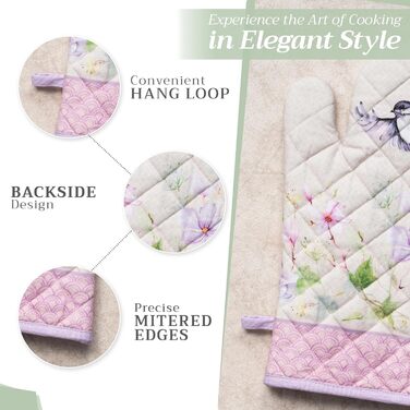 Рукавички для духовки Maison d&39 Hermine, Прихватки для каструль, 100 бавовна, термостійкі кухонні рукавички, рукавички для духовки (19 x 33 см) та прихватки для каструль (20 x 20 см) для приготування їжі, Morzine - Рукавички для духовки (19 x 33 см) та 