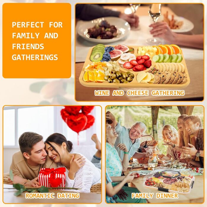 Коробка для снеків Clyfanesy з 6 відділеннями, розділений дерев&39яний піднос з кришкою та ручкою, портативний органайзер для коробки для снеків, практичний піднос для дивана, герметичний органайзер для тарілок для снеків та горіхів, 6 відділень (5 відділ