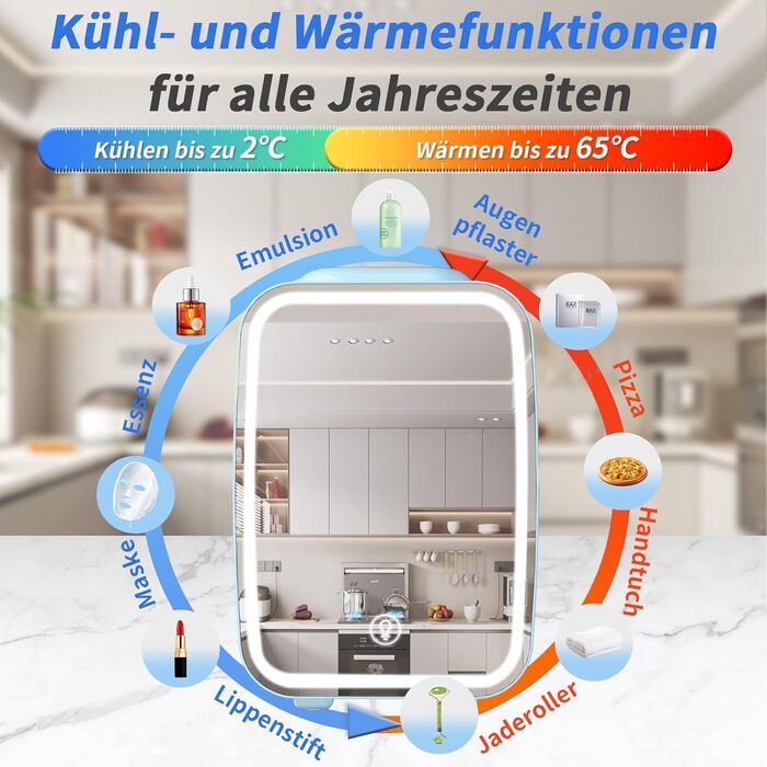 Міні-холодильник зі світлодіодним дзеркалом 4 л синій YASHE