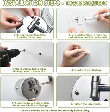 Дзеркало косметичне 20 см настінне з підсвічуванням та 10-кратним збільшенням, сріблясте Vialex