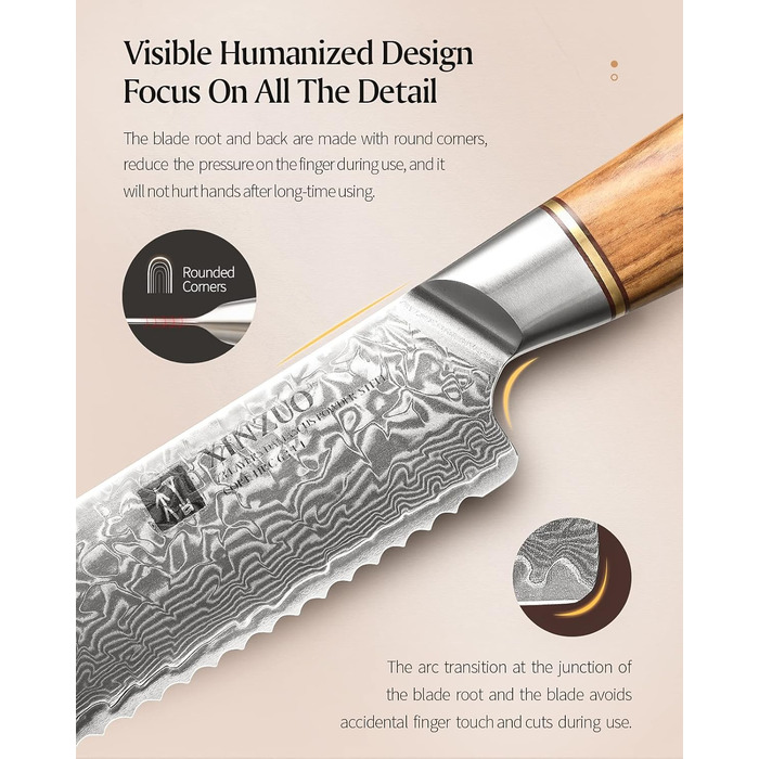 Ніж для хліба 21,2 см, дамаська сталь XINZUO