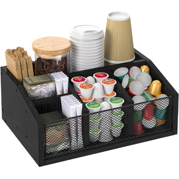 Органайзер для кофейных аксессуаров, снеков, столовых приборов, канцелярии с 5 отделениями, деревянный, черный NOVIMANGO